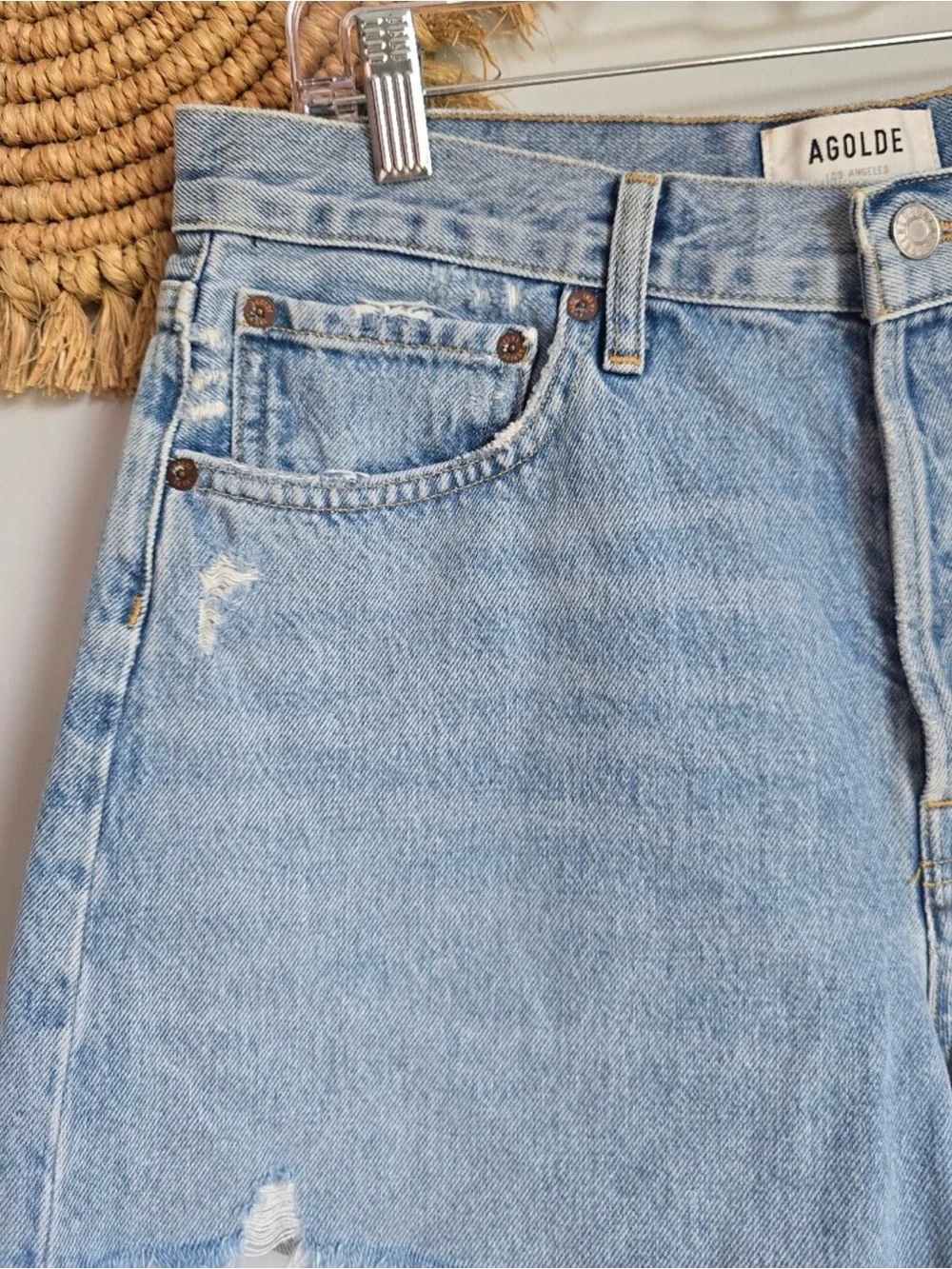 AGOLDE Parker Long Short Swapmeet Distressed Cut-off Jean Denim SZ 29 Festival